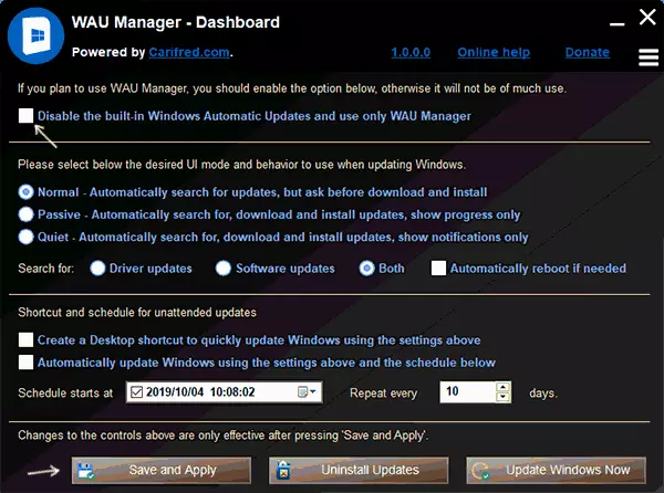 Disable updates in Wau Manager