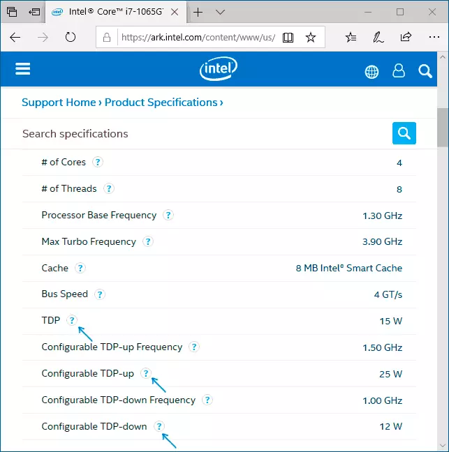 Informacije o TDP na web stranici Intel