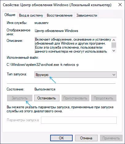Hasi Zerbitzua Windows Update Center