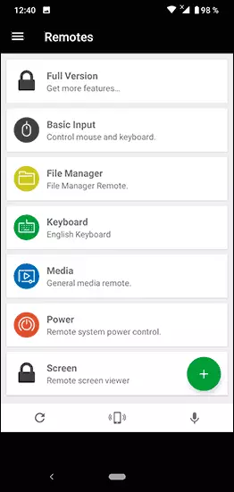 Fenêtre principale Unified Remote sur Android