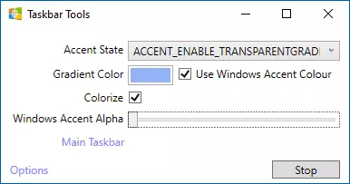 Setting transparency in Taskbar Tools