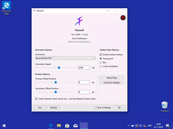 Icone sulla barra delle applicazioni nel centro in Windows 10