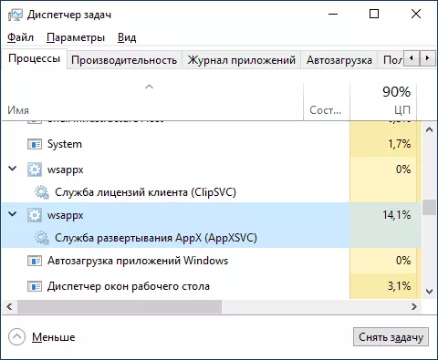 WSAPPX procés en Windows 10 Administrador de tasques