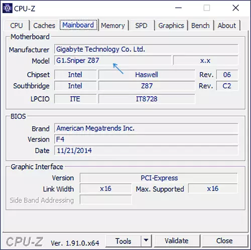 Model a cikin CPU-Z