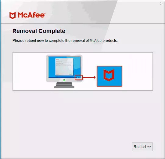 Nyalakan kembali komputer untuk sepenuhnya menghapus McAfee