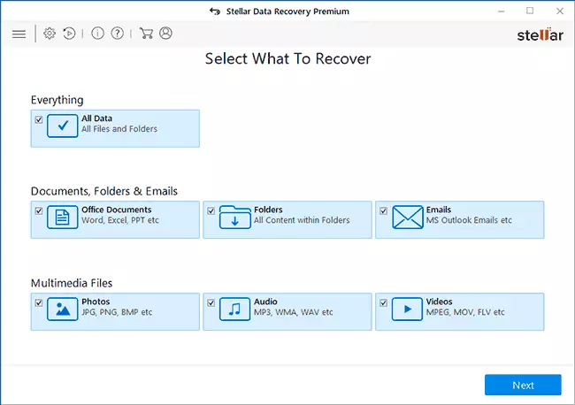 Select file types for recovery