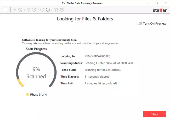 File search process in Stellar Data Recovery