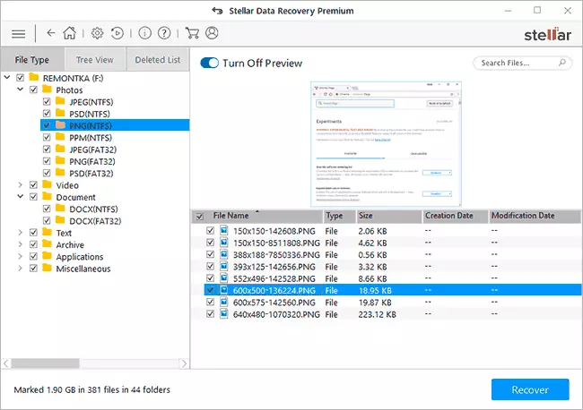 Data Recovery Resultater i Stellar Data Recovery