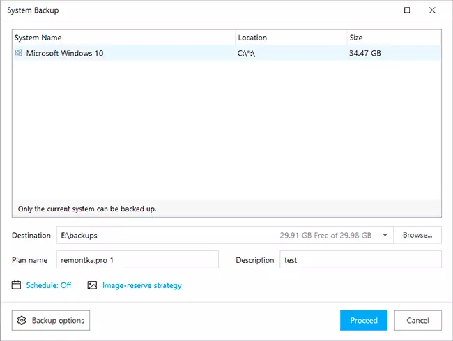 Creating a backup of Windows 10 in Easeus