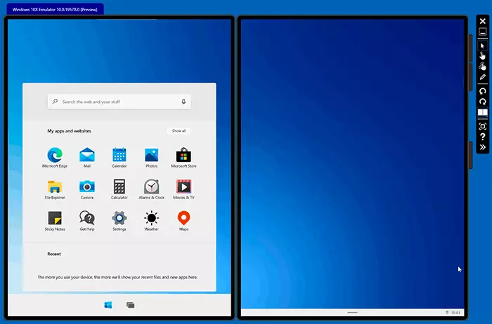 Windows 10X desk on two screens