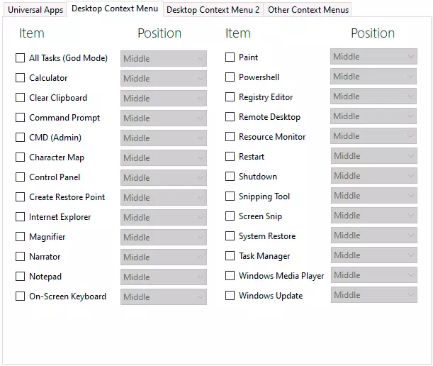Changing the context menu in Ultimate Windows Tweaker