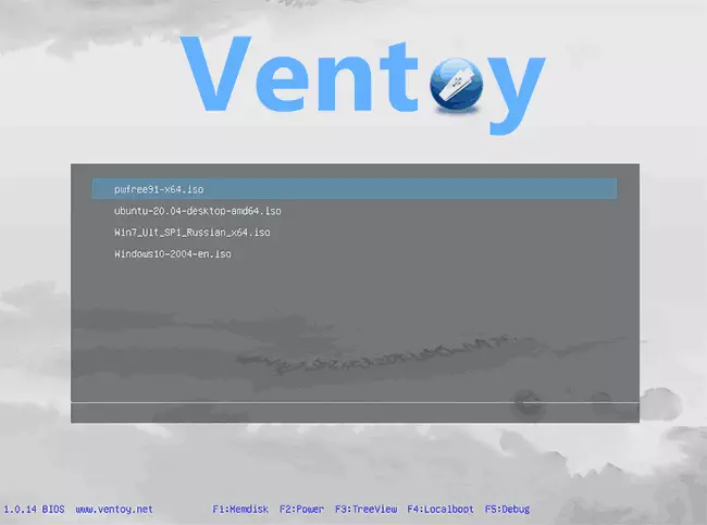 Ventoy menu when loading