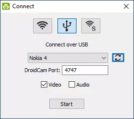 Падключэнне DroidCam па USB