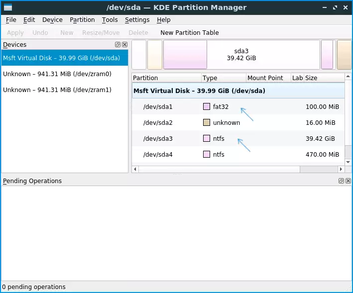 Sistema de ficheiros en KDE Partition Manager