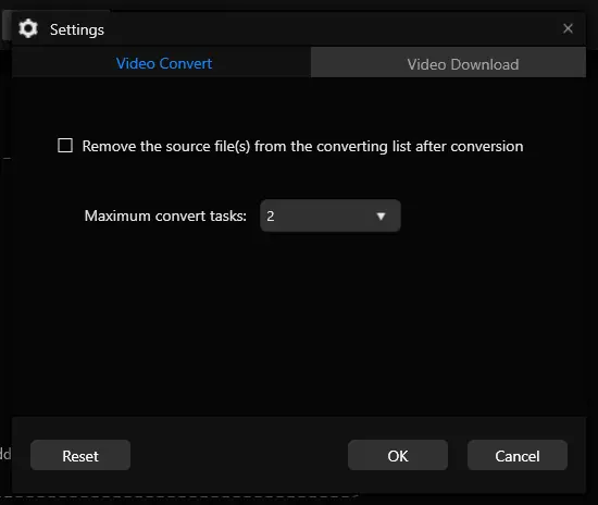 Mga setting sa Minitool Video Converter