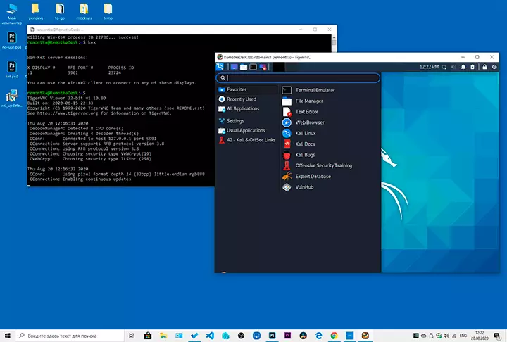 Kali Linux s grafickým rozhraním v systému Windows 10