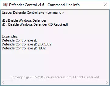 Using Defender Control on the command line