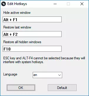 Configure hot minimizeetotray keys