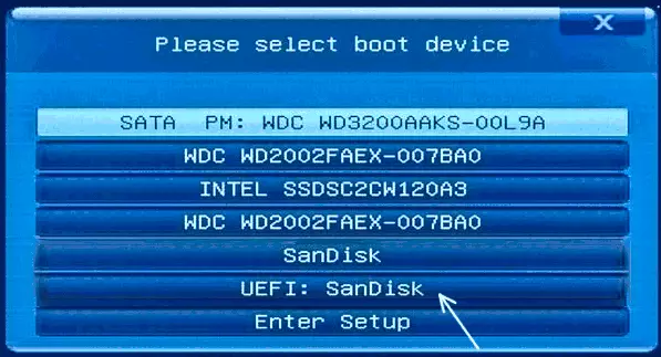 Загрузка ў рэжыме UEFI з Boot Menu