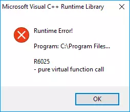 Poruka o pogrešci R6025 Čista virtualna funkcija poziva