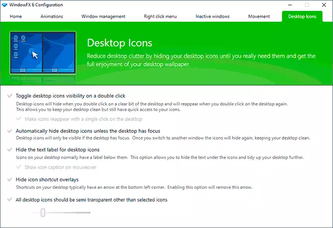 Impostazioni per la gestione delle icone del desktop