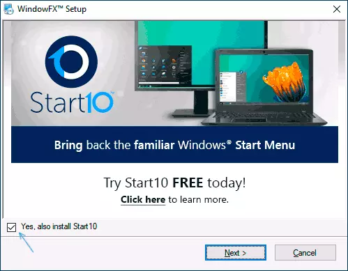 Start10 Angebot beim Installieren von WindowFX