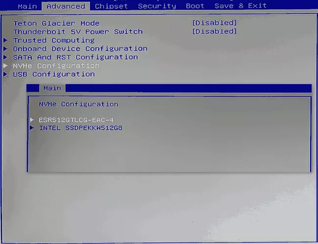 Disgiau SSD cysylltiedig mewn bios neu uefi