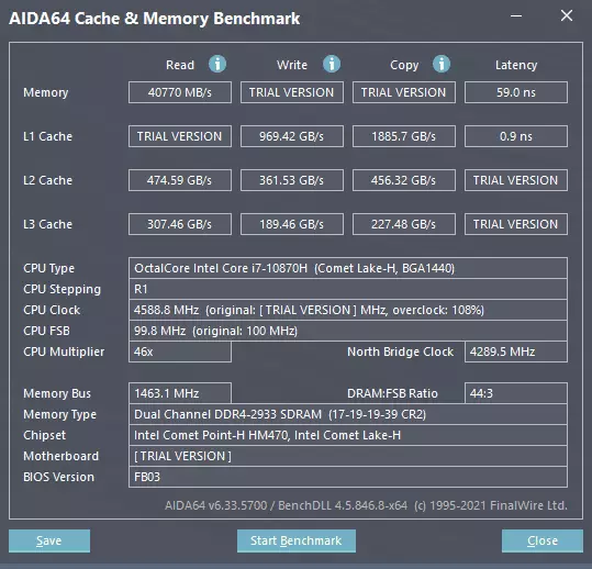 Test cache and memory AIDA64
