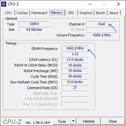 Հիշողության հաճախականությունը CPU-Z ծրագրում