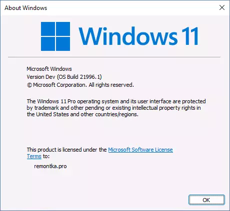 Enfòmasyon sou Windows 11 vèsyon