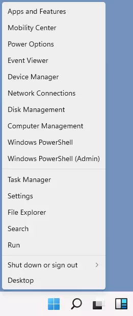 Windows 11のコンテキストメニュースタートボタン