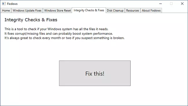 Check and correct the integrity of system files in fixdows
