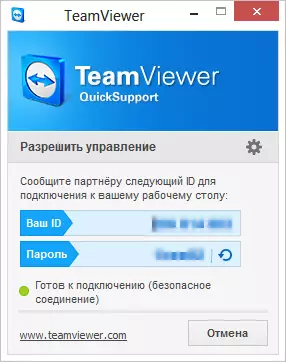 Հիմնական պատուհանի TeamViewer- ի արագ աջակցություն