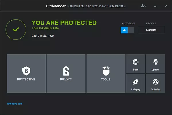 मुख्य विंडो BitDefender इंटरनेट सुरक्षा 2015