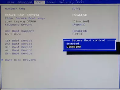 Memungkinkan boot aman di BIOS