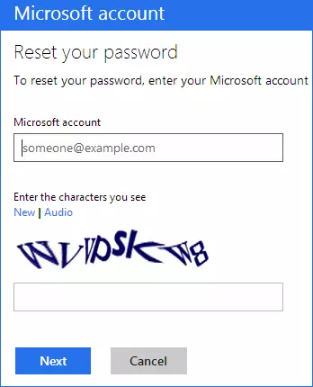 Microsoft खाता पासवर्ड रीसेट