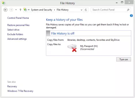 Fitxategiaren historia Windows 8