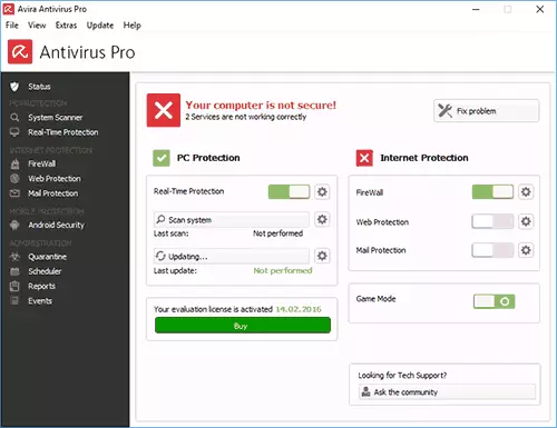 Avira Antivirus Pro yn Windows 10