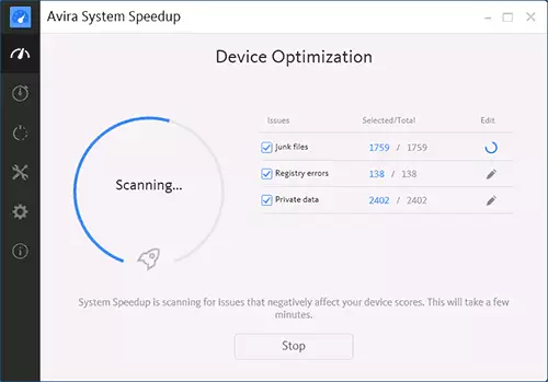 Acceleration of the Avira System Speed ​​Up system
