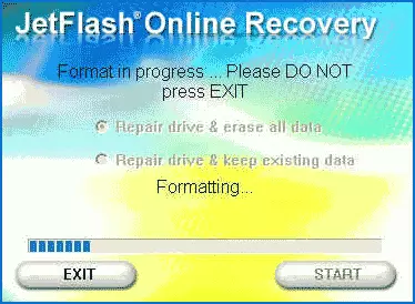Reparation af flashdrevet i JetFlash Online Recovery