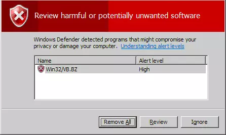 Message to Windows 8 Defender