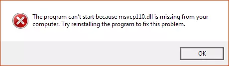 MSVCP110.DLL error message in Windows