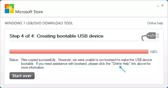 Windows 7 boot flash drive created in USB DVD Download Tool