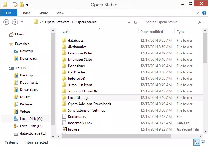 File with Opera Stable bookmarks