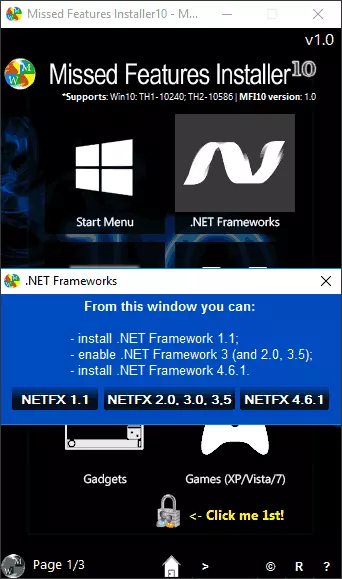 Installing Net Framework 3.5 in Missed Features Installer 10