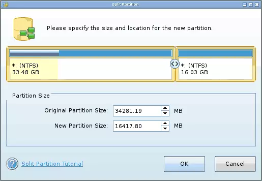 Disc division in Minitool Partition Wizard