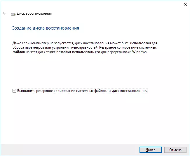 Přidání souborů Windows 10 na disk obnovení