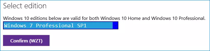 Selección de versión de Windows