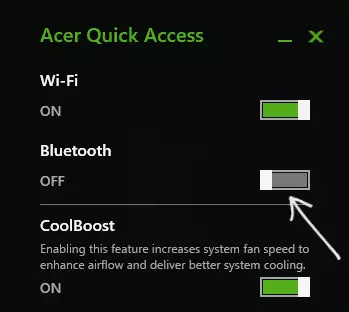 Ўключэнне Bluetooth у Acer Quick Access