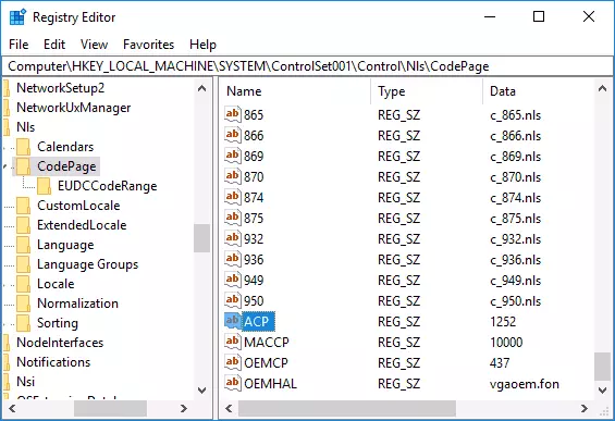 Installeret Region Windows 10 i registreringsdatabasen